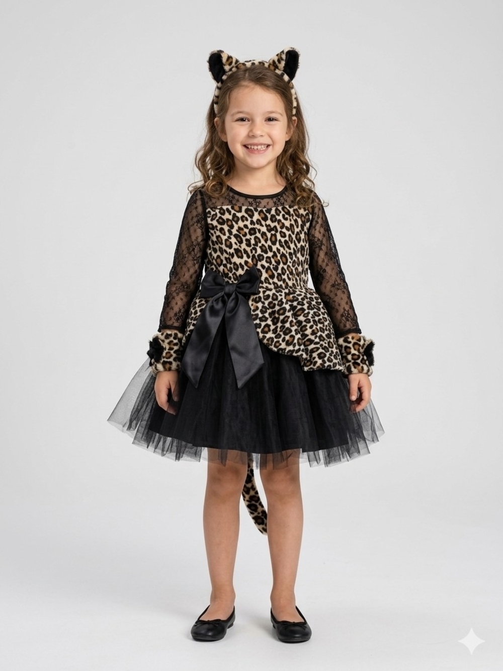 Chasing Fireflies Leopard Print and Black Tulle Costume Dress with Ears